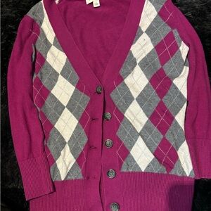 Banana Republic Argyle Cardigan - Magenta and Gray